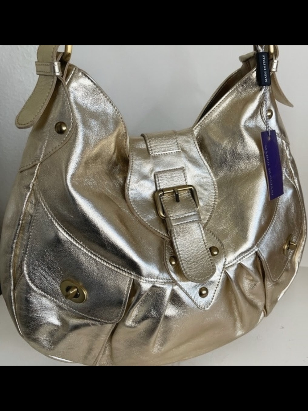 Metallic Gold Shoulder Bag by Marco Buggiani